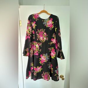 Betsey Johnson Black Dress with Pink Floral Design
